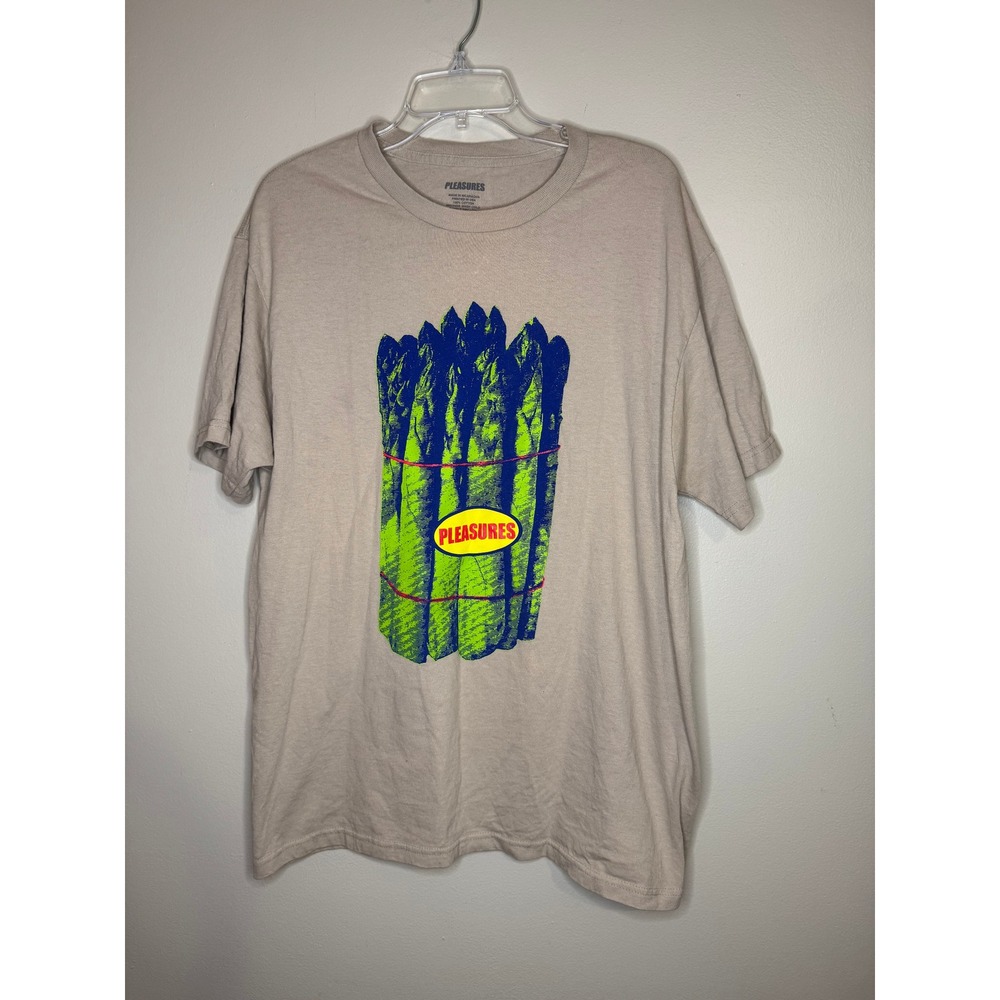 Pleasures Mens Asparagus Graphic T-Shirt Tan Beige Streetwear Cotton Tee Large